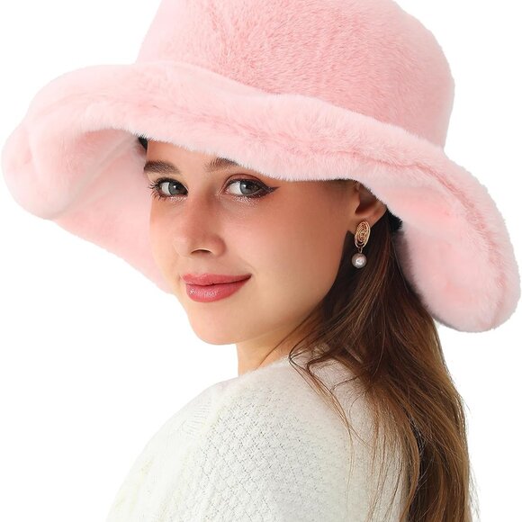 Women's Faux Fur Bucket Hat Snakeskin Print Winter Warm Cap Fisherman Style - Picture 1 of 6